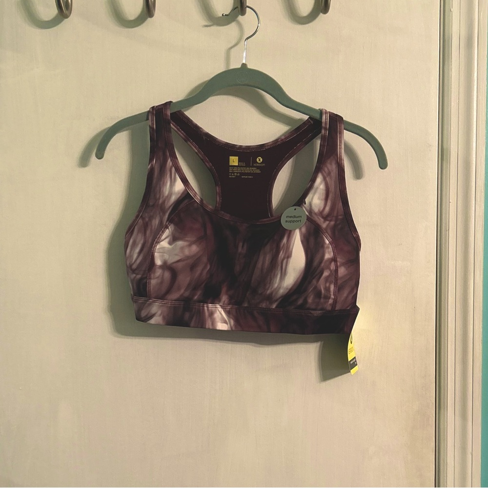NWT Xersion Women’s Sports Bra, Burgundy/White, Size L